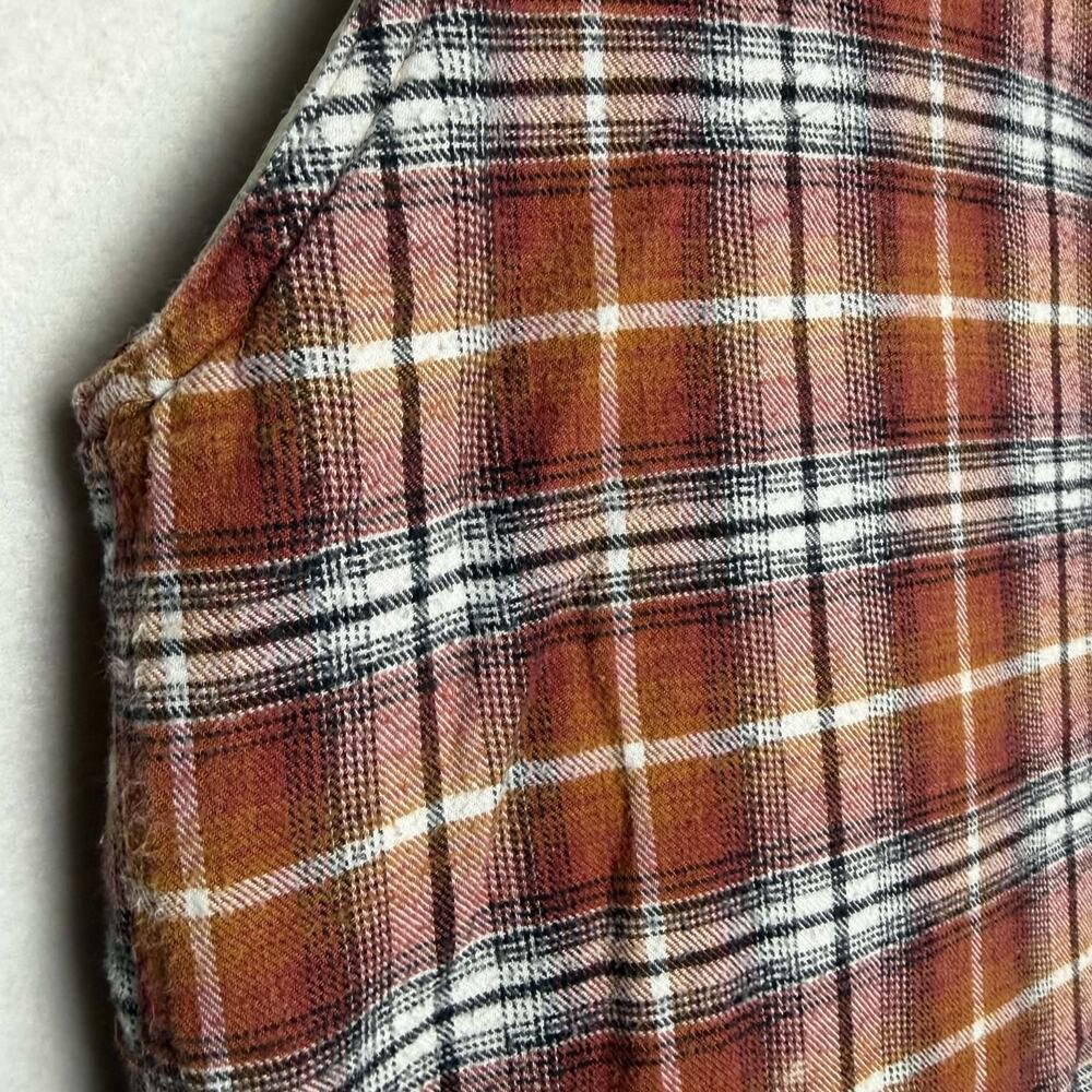 Vintage 90s Columbia Orange Plaid Flannel Vest Zip-Up Women Size M Quilted Lined - Picture 7 of 8